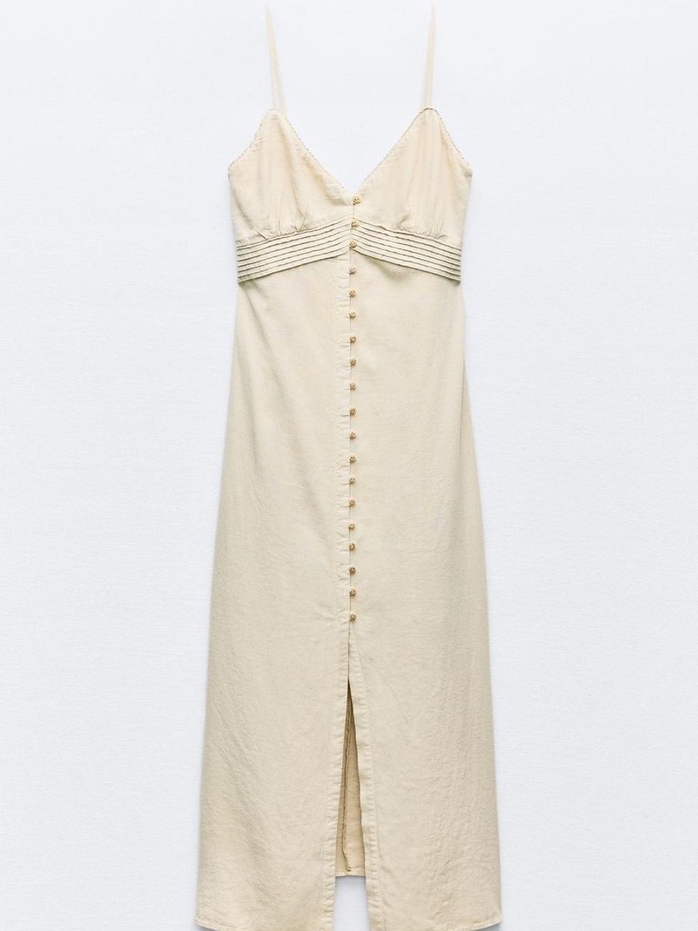 Zara Cream Button-Front Linen Dress